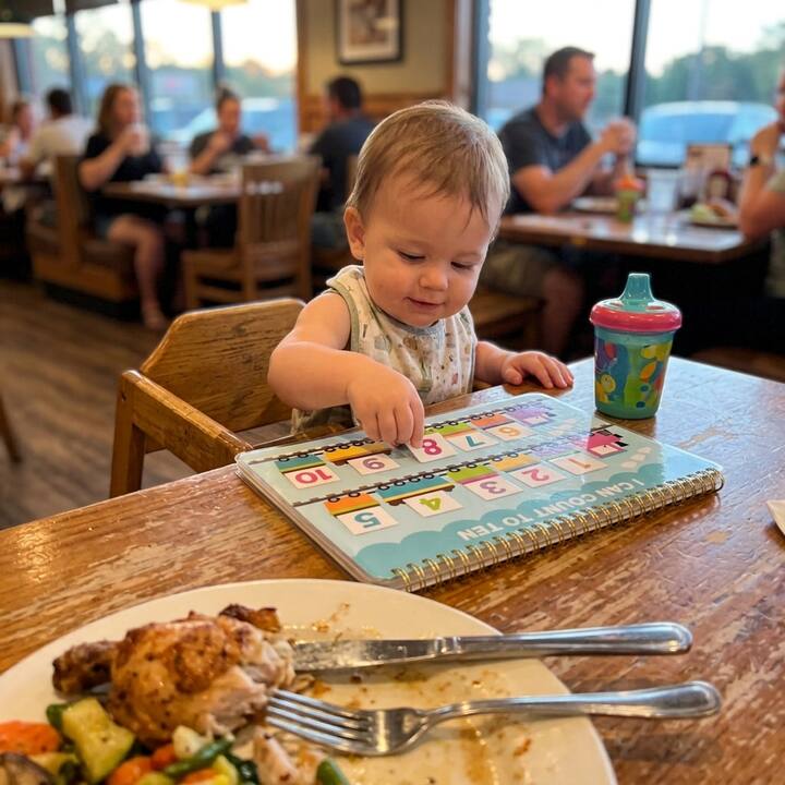 My First Busy Book at the restaurant table